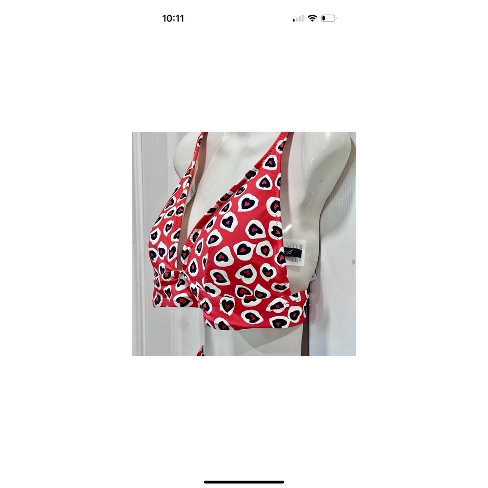 J Crew Hearts Woman Red/white Swimsuit 2 Piece Bikini Set Printed Hearts Medium - Picture 7 of 12